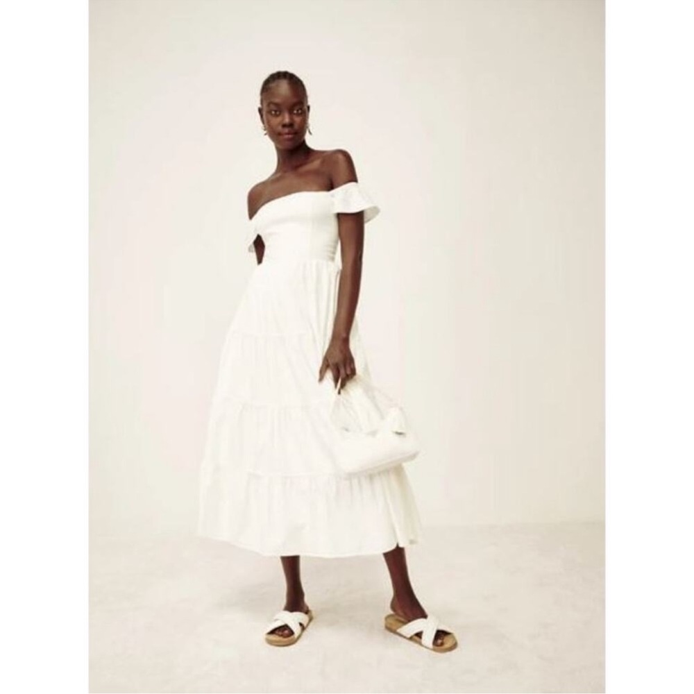 Reformation White Derek Off The Shoulder Midi Dress NWT